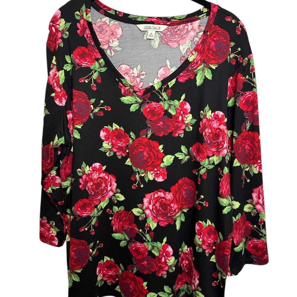 The Pioneer Woman Black Floral V-Neck Blouse Size XL
